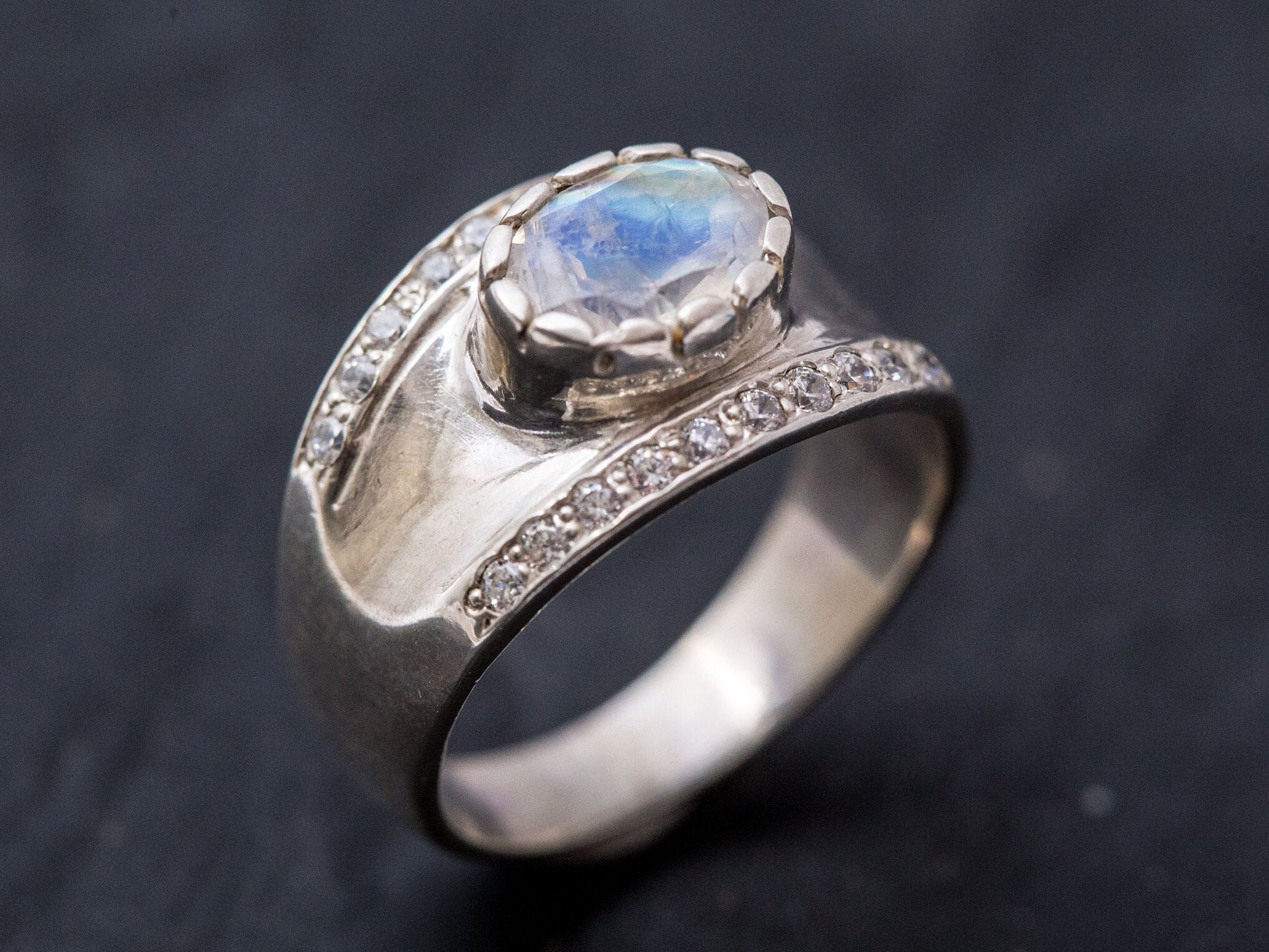 Moonstone Ring, Natural Moonstone, June Birthstone, Antique Ring, Rainbow Moonstone, Solid Silver Ring, June Ring, Moonstone, Signet Style