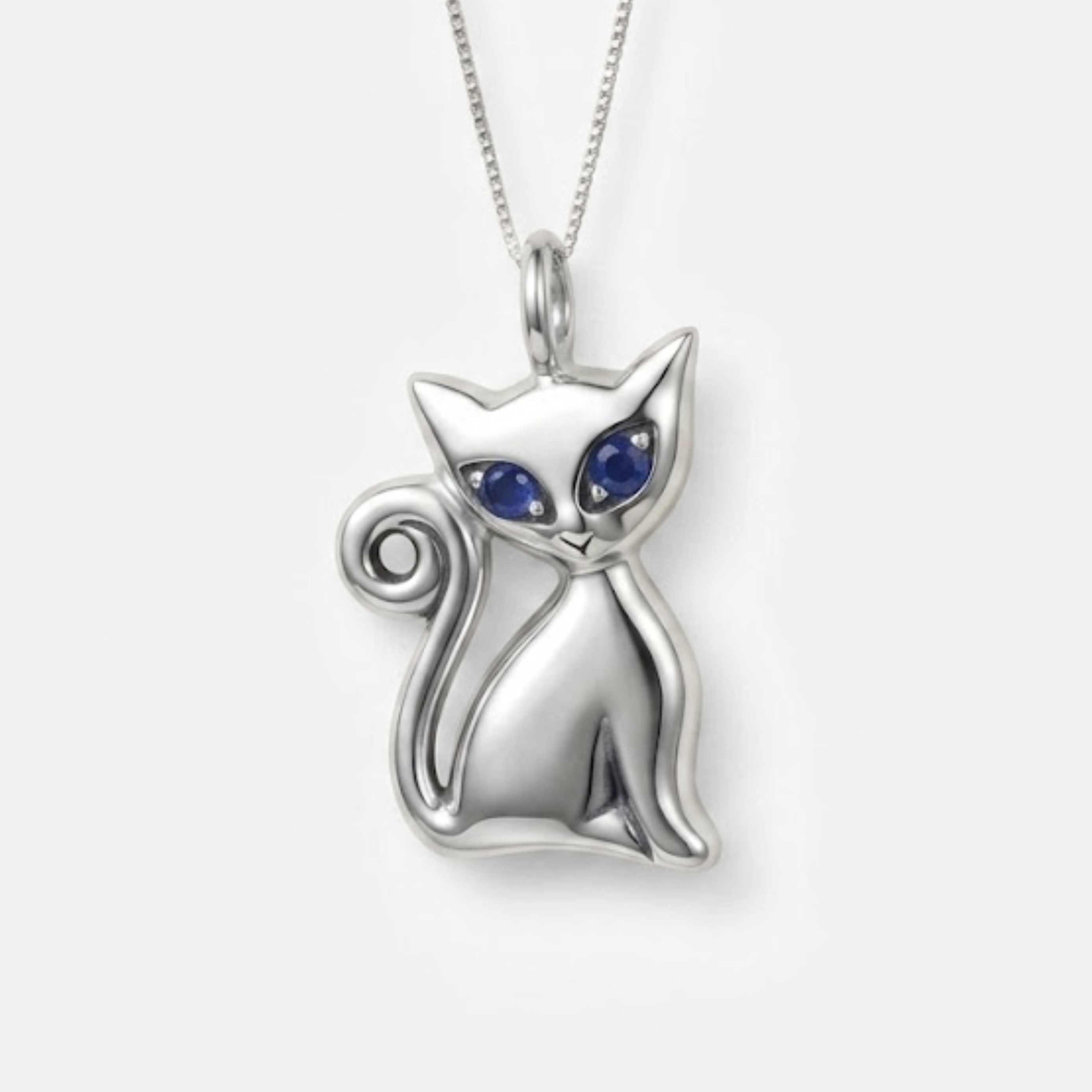 Sapphire Cat Pendant - Silver Cat Necklace - Cat Lover Necklace made in 925 Sterling Silver. Ideal for everyday wear and perfect for birthday gifting and special occasions.