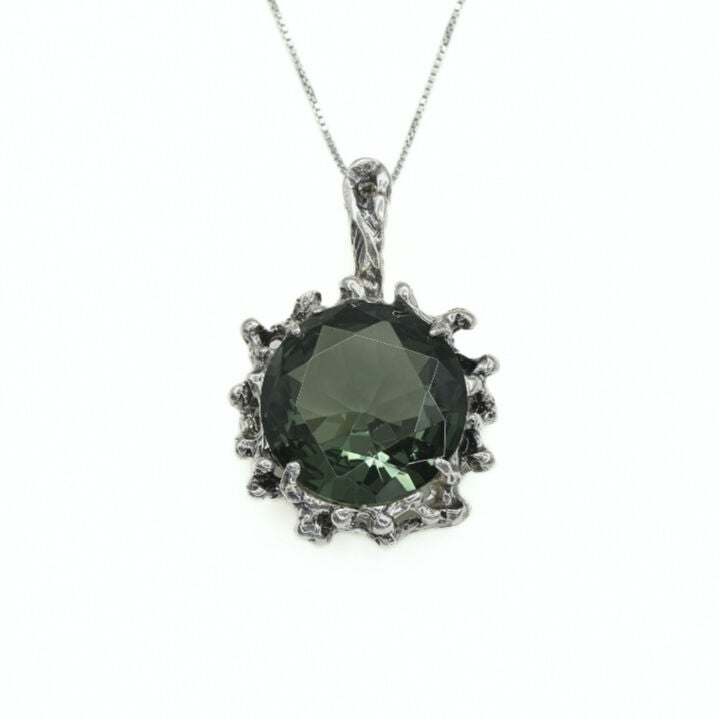Green Diamond Pendant, Created Diamond, Large Green Pendant, Statement Pendant, Green Pendant, Round Pendant, Solid Silver Pendant (642789861)