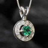 Round Pendant, Emerald Pendant, Created Emerald, Vintage Pendant, Small Pendant, Antique Pendant, Green Pendant, Silver Pendant, Emerald