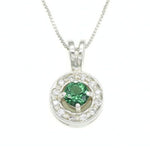 Created Emerald Pendant made in 925 Sterling Silver with Round Created Green Emerald in Halo setting, May Birthstone gift idea, symbolizes, ideal for everyday wear and perfect for birthday gifting and special occasions.