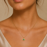 18k Gold Vermeil Emerald Pendant featuring a Round Created Green Emerald in a stylish Halo setting, perfect for any occasion.