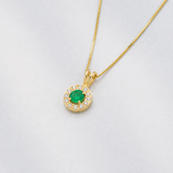 Elegant 18k Gold Vermeil Pendant with a Round Created Green Emerald, ideal for May birthdays and everyday elegance.