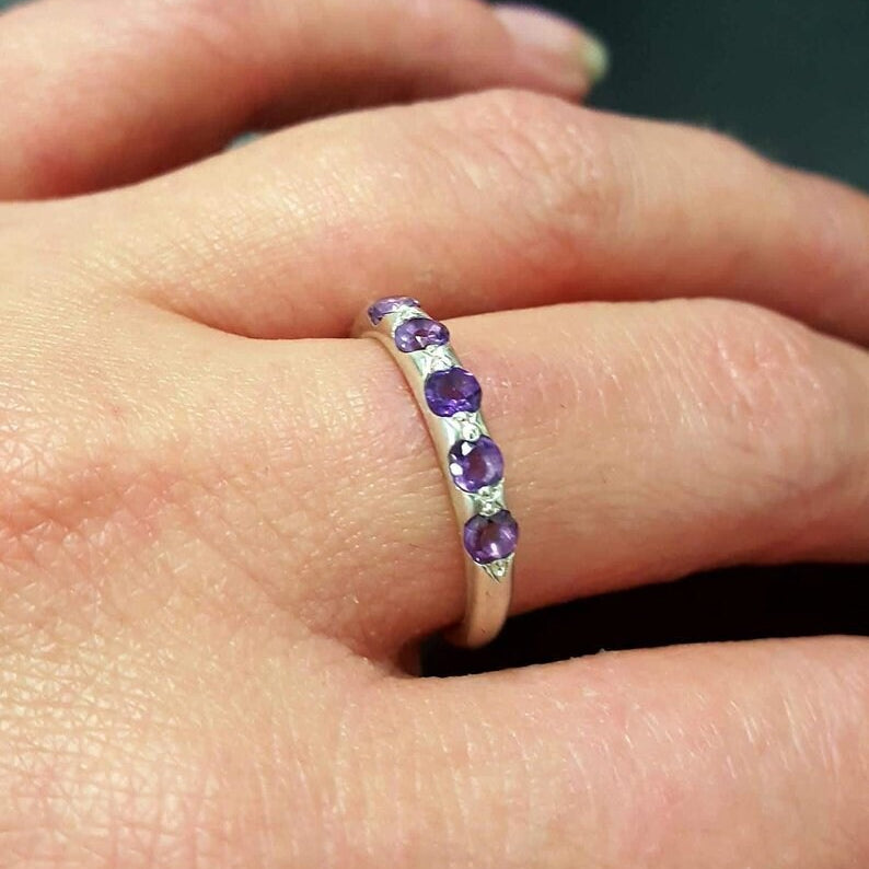 Tourmaline Band, Natural Tourmaline, Stackable Ring, Pink Tourmaline, Half Eternity Ring, Yellow Tourmaline, October Birthstone, Silver Ring