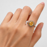 Citrine Solitaire Ring - Yellow Flower Ring - Vintage Citrine Ring