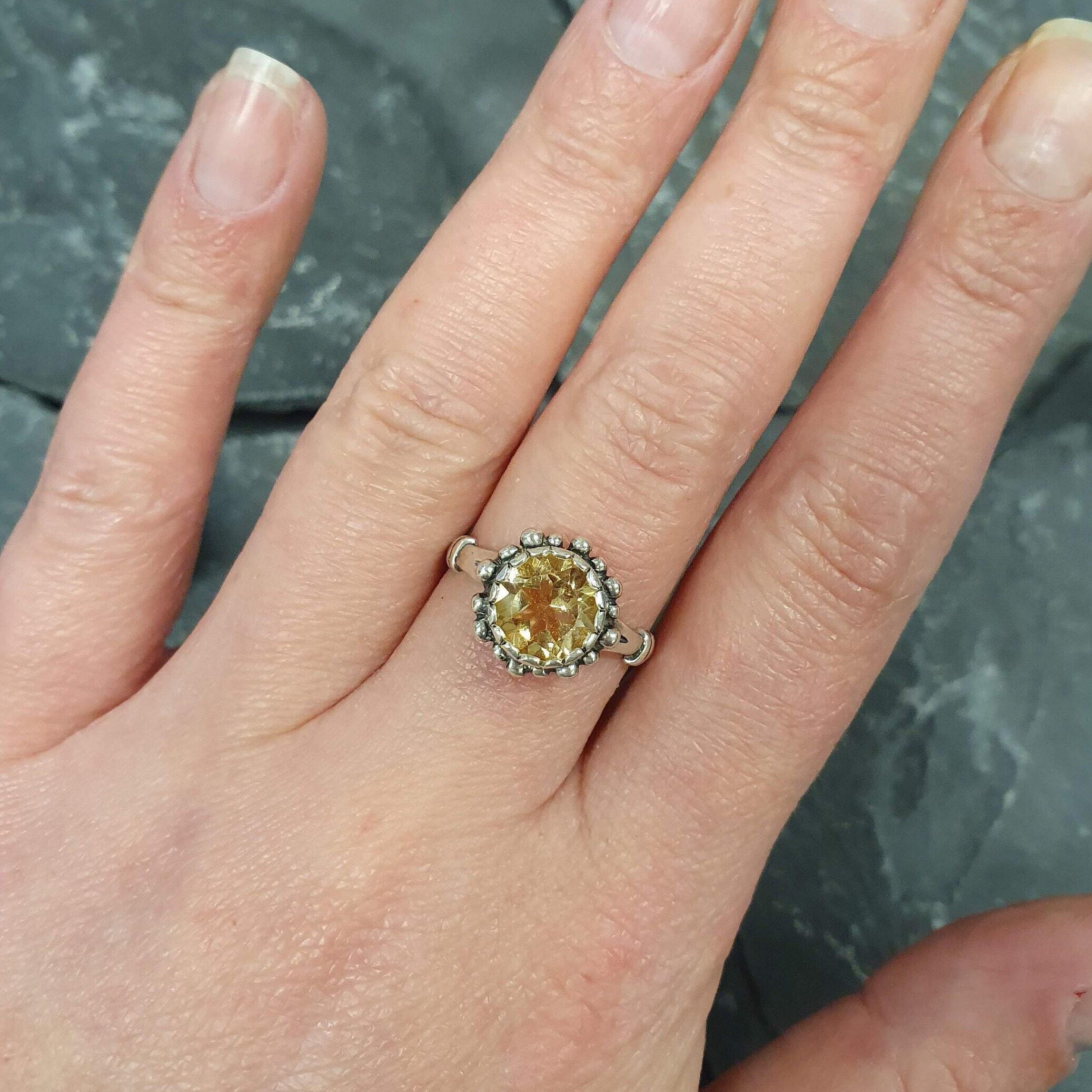 Citrine Ring, Natural Citrine Ring, November Birthstone, Yellow Vintage Ring, Yellow Rings, November Ring, Round Ring, Silver Ring, Citrine