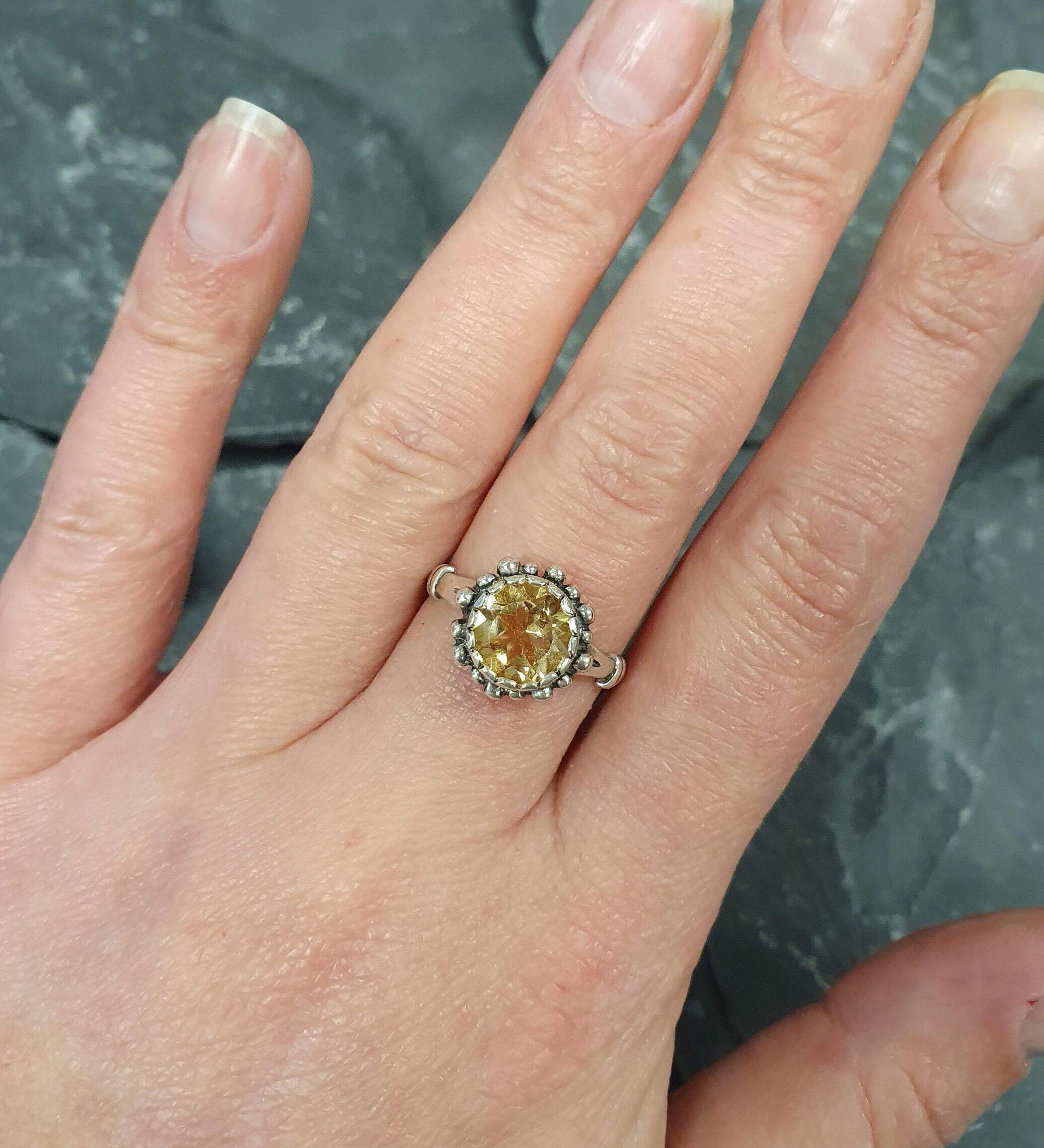 Citrine Ring, Natural Citrine Ring, November Birthstone, Yellow Vintage Ring, Yellow Rings, November Ring, Round Ring, Silver Ring, Citrine
