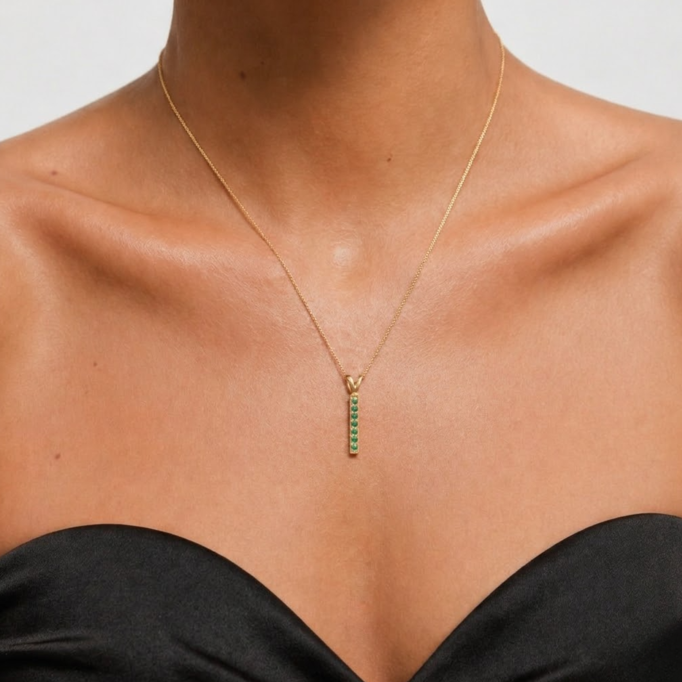18k Gold Vermeil Natural Emerald Pendant, channel-set green emerald, symbolizes harmony and growth, perfect for birthdays and everyday wear.