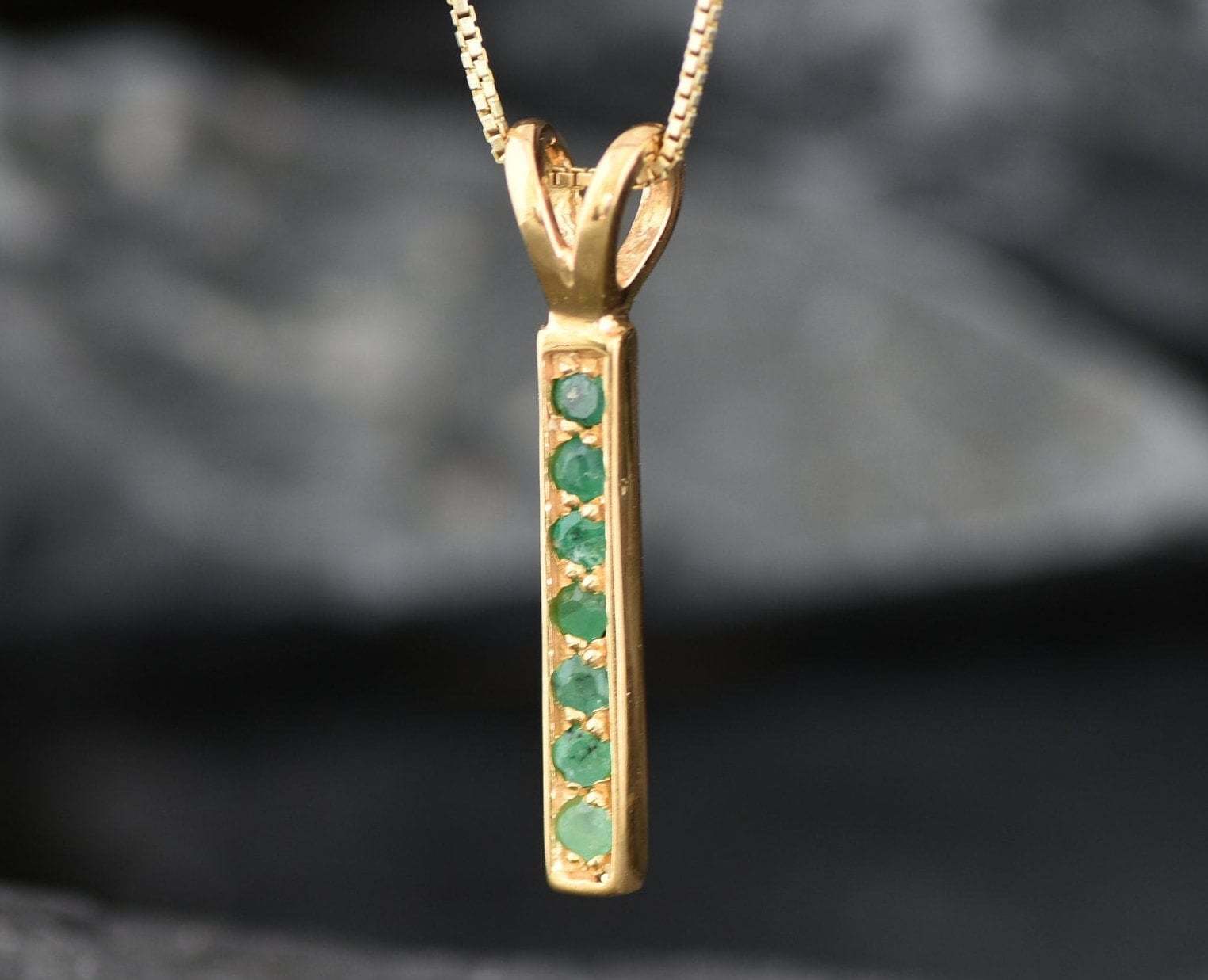 18k Gold Vermeil Natural Emerald Pendant, channel-set green emerald, symbolizes harmony and growth, perfect for birthdays and everyday wear.
