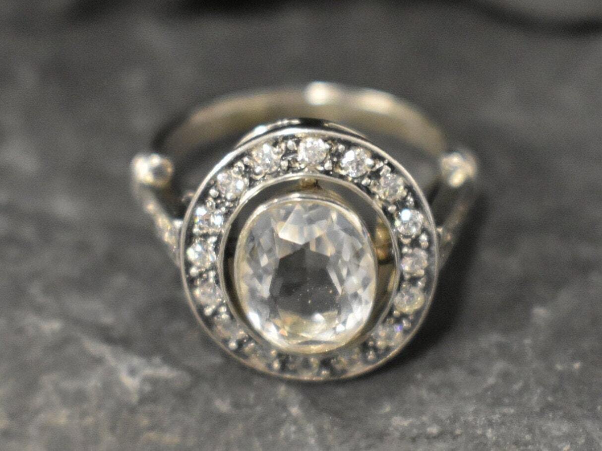 Diamond Ring, Topaz Ring, Natural Topaz Ring, December Birthstone, Victorian Ring, Vintage Ring, White Topaz Ring, Solid Silver Ring, Topaz