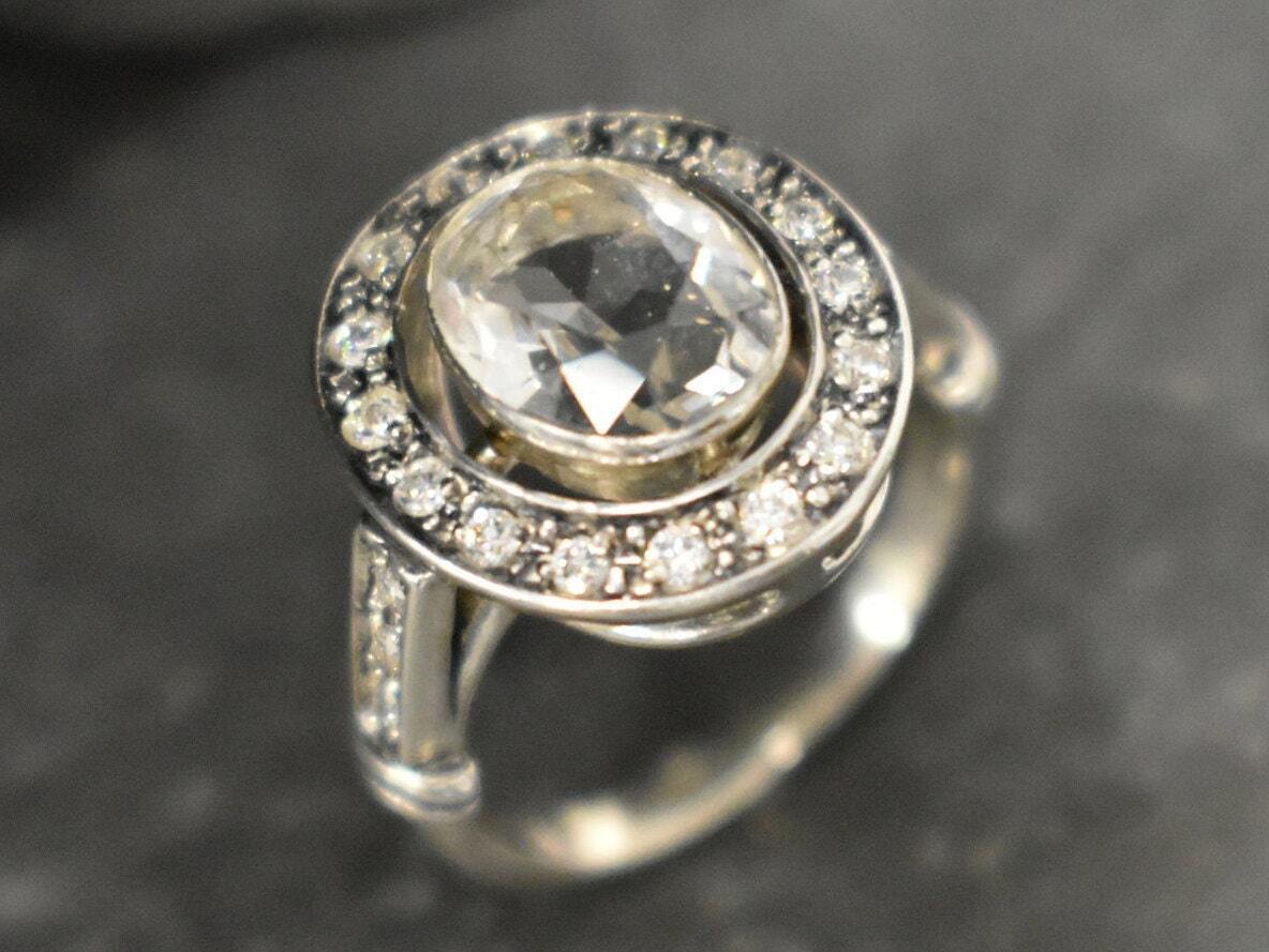 Diamond Ring, Topaz Ring, Natural Topaz Ring, December Birthstone, Victorian Ring, Vintage Ring, White Topaz Ring, Solid Silver Ring, Topaz