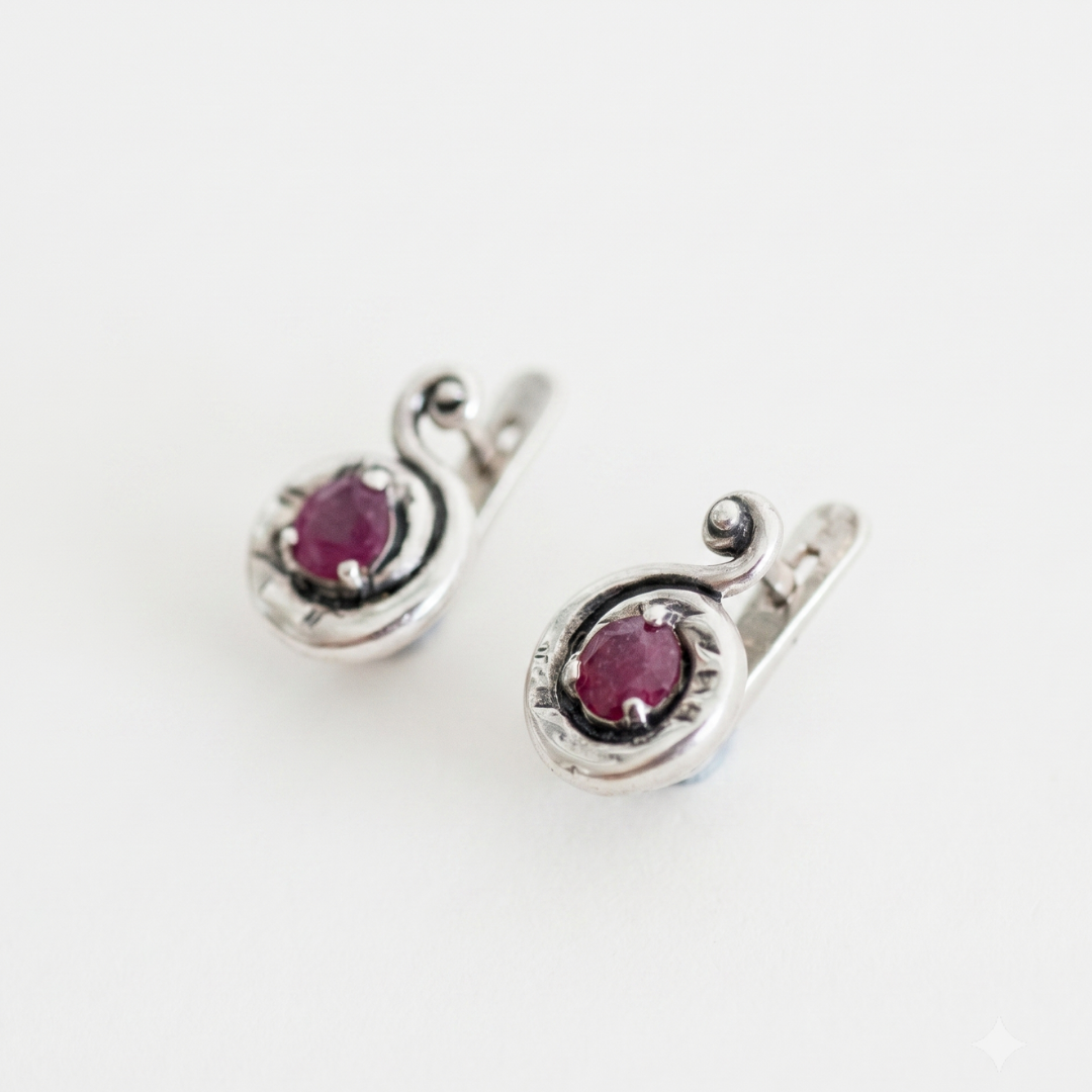 Stylish 925 Sterling Silver earrings with vibrant Round Natural Red Ruby, ideal for daily elegance and meaningful gifts.