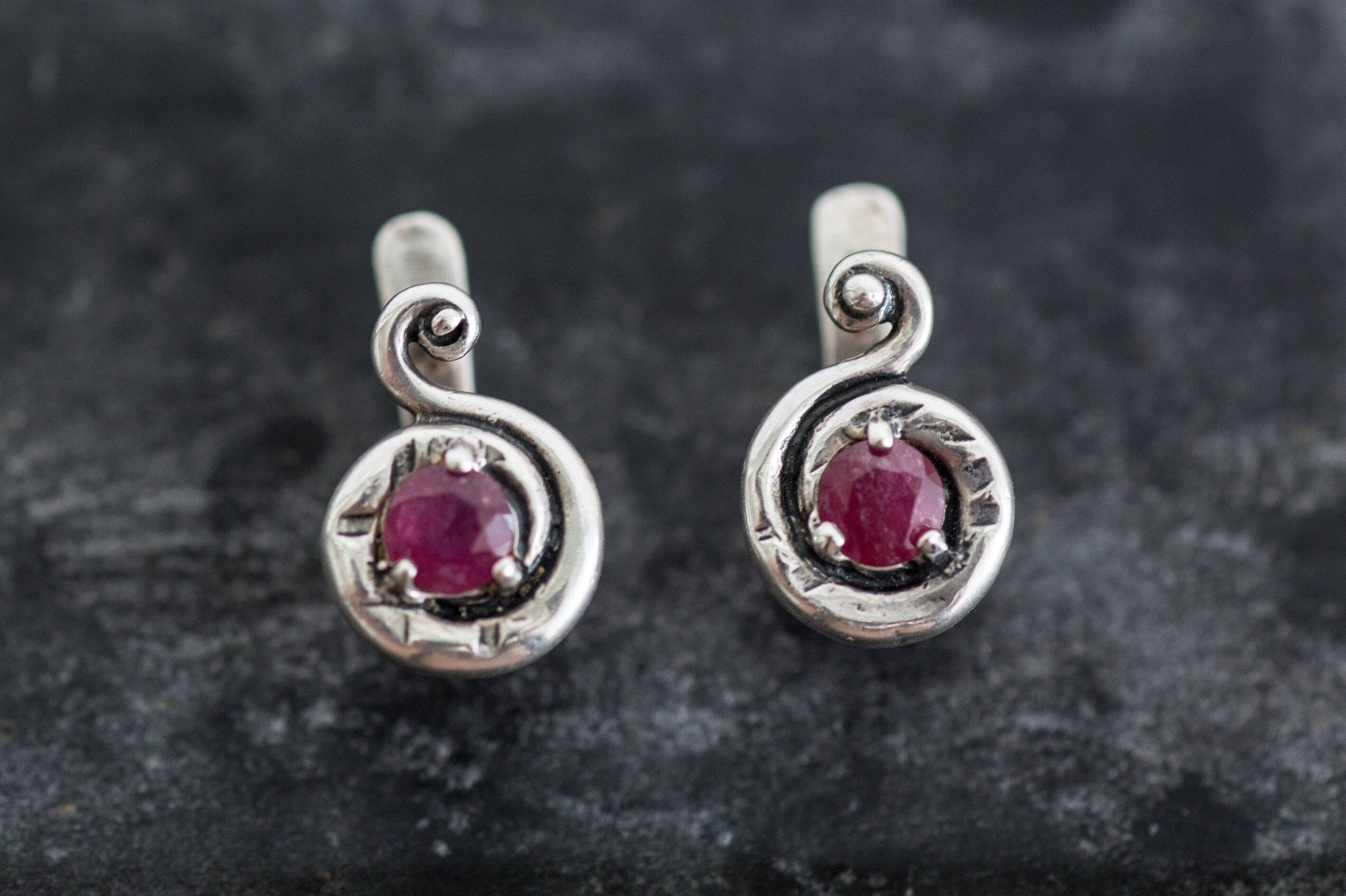 Natural Ruby Earrings made in 925 Sterling Silver with Round Natural Red Ruby in Prong setting, July Birthstone gift idea, symbolizes nobility, purity, and passion, ideal for everyday wear and perfect for birthday gifting and special occasions.