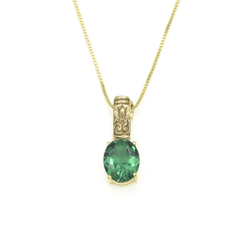Created Emerald Pendant made in 18k Gold Vermeil with Oval Created Green Emerald in Prong setting, May Birthstone gift idea, symbolizes, ideal for everyday wear and perfect for birthday gifting and special occasions.