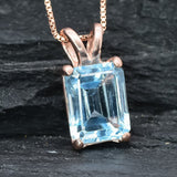 Blue Solitaire Pendant - Genuine Blue Topaz, December Birthstone Necklace