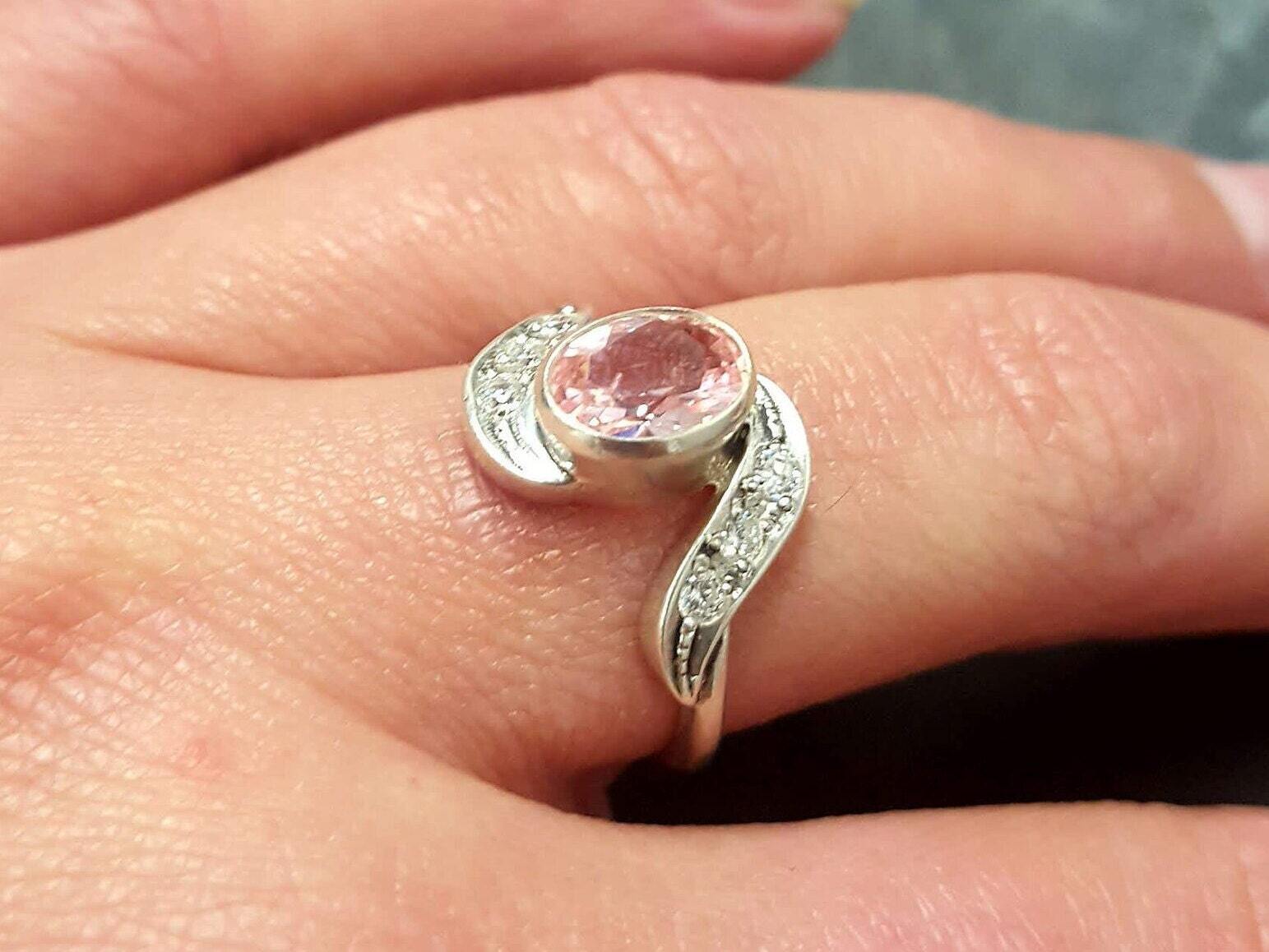Morganite Ring, Created Morganite, Pink Ring, Promise Ring, Pink Vintage Rig, Unique Stone Ring, Vintage Rings, 925 Sterling Ring, Morganite