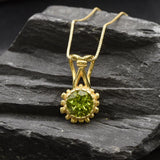 Gold Peridot Pendant - Natural Peridot Necklace, Gold Round Pendant