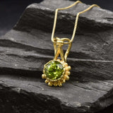 Gold Peridot Pendant - Natural Peridot Necklace, Gold Round Pendant