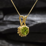 Gold Peridot Pendant - Natural Peridot Necklace, Gold Round Pendant