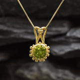 Gold Peridot Pendant - Natural Peridot Necklace, Gold Round Pendant