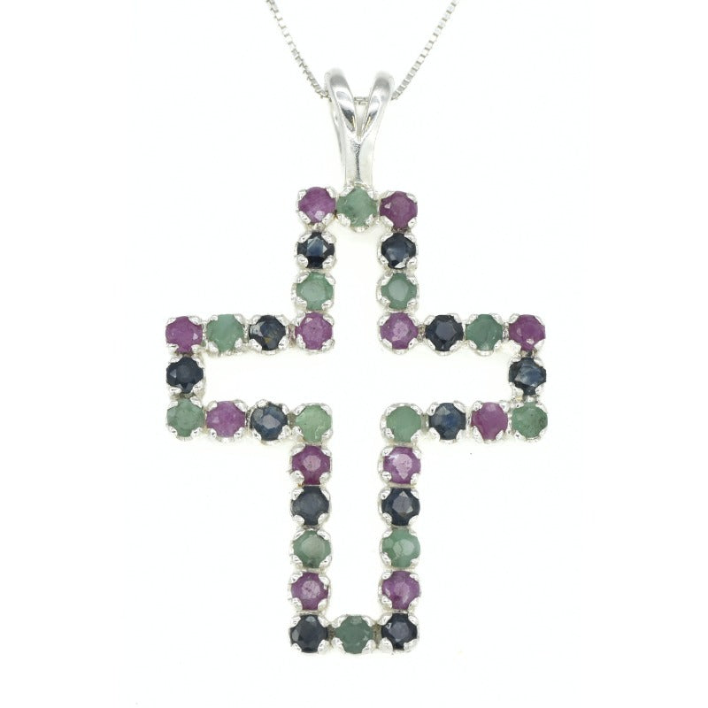 Cross Pendant, Emerald Pendant, Ruby Pendant, Sapphire Pendant, Multistone Pendant, Solid Silver Pendant, Unique Pendant, Vintage Pendant