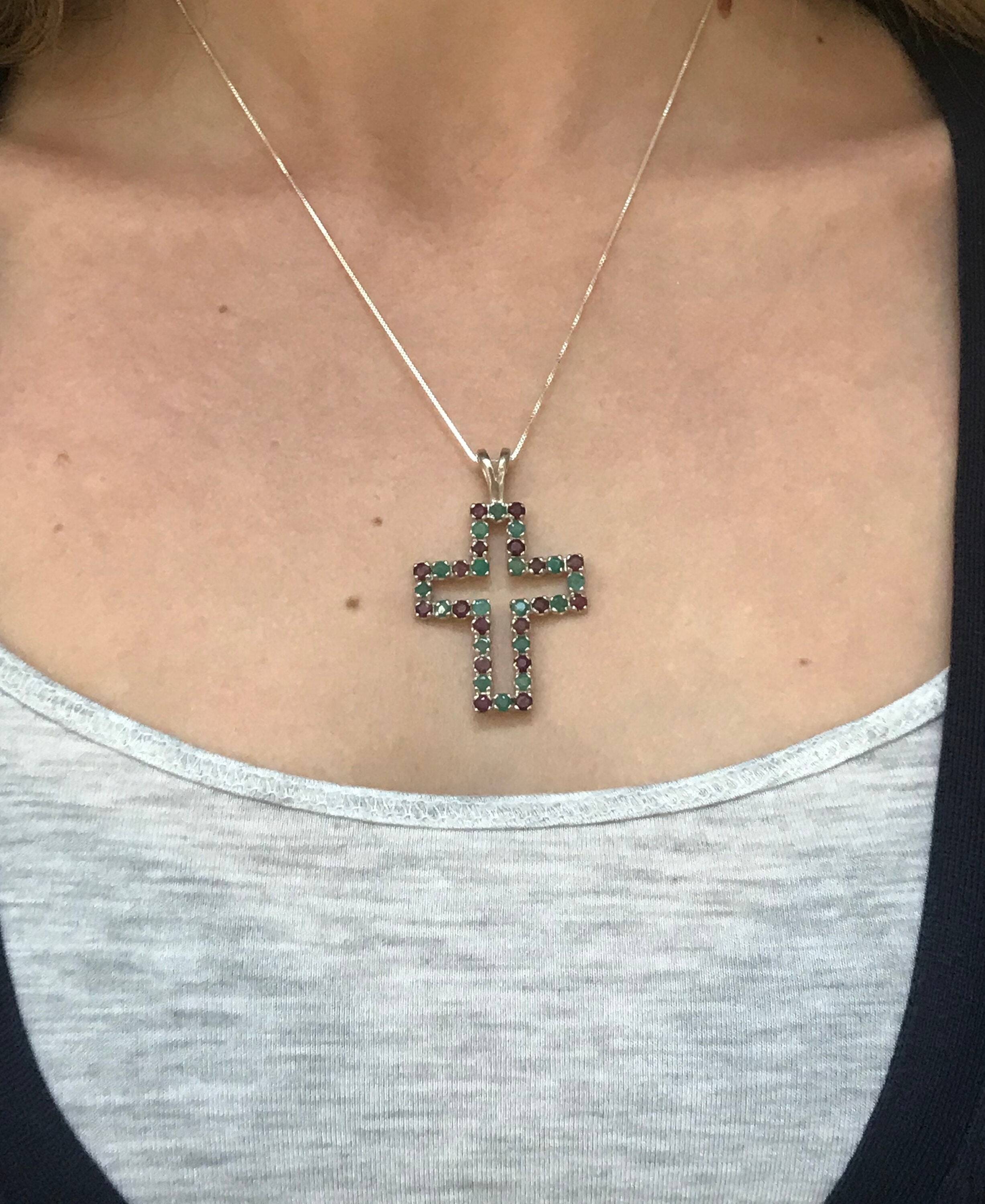 Cross Pendant, Emerald Pendant, Ruby Pendant, Sapphire Pendant, Multistone Pendant, Solid Silver Pendant, Unique Pendant, Vintage Pendant