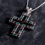 Cross Pendant, Emerald Pendant, Ruby Pendant, Sapphire Pendant, Multistone Pendant, Solid Silver Pendant, Unique Pendant, Vintage Pendant