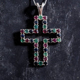 Cross Pendant, Emerald Pendant, Ruby Pendant, Sapphire Pendant, Multistone Pendant, Solid Silver Pendant, Unique Pendant, Vintage Pendant