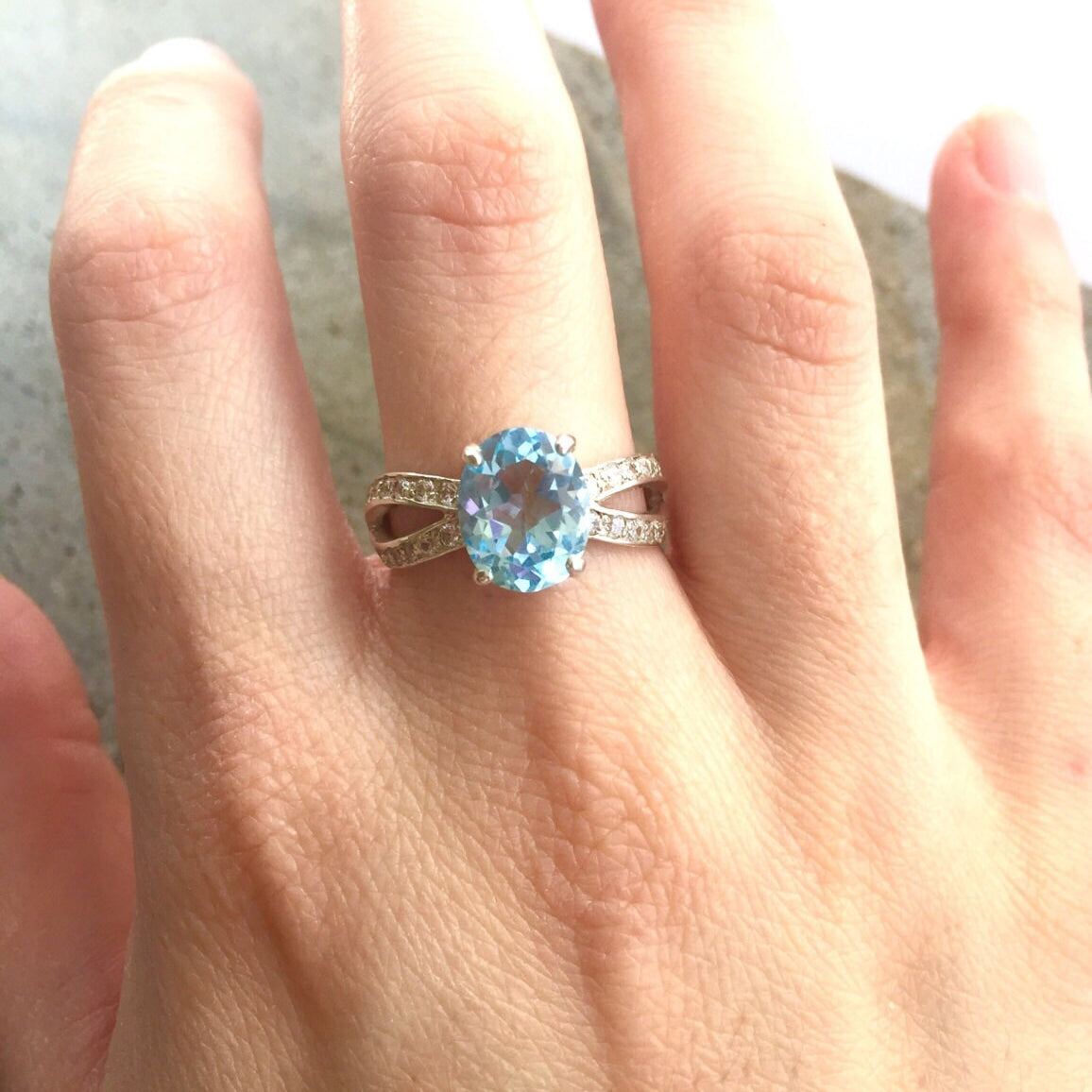 Blue Topaz Ring, Natural Blue Topaz, Antique Ring, Blue Promise Ring, Engagement Ring, Bridal Ring, Sky Blue Ring, Sterling Silver Ring