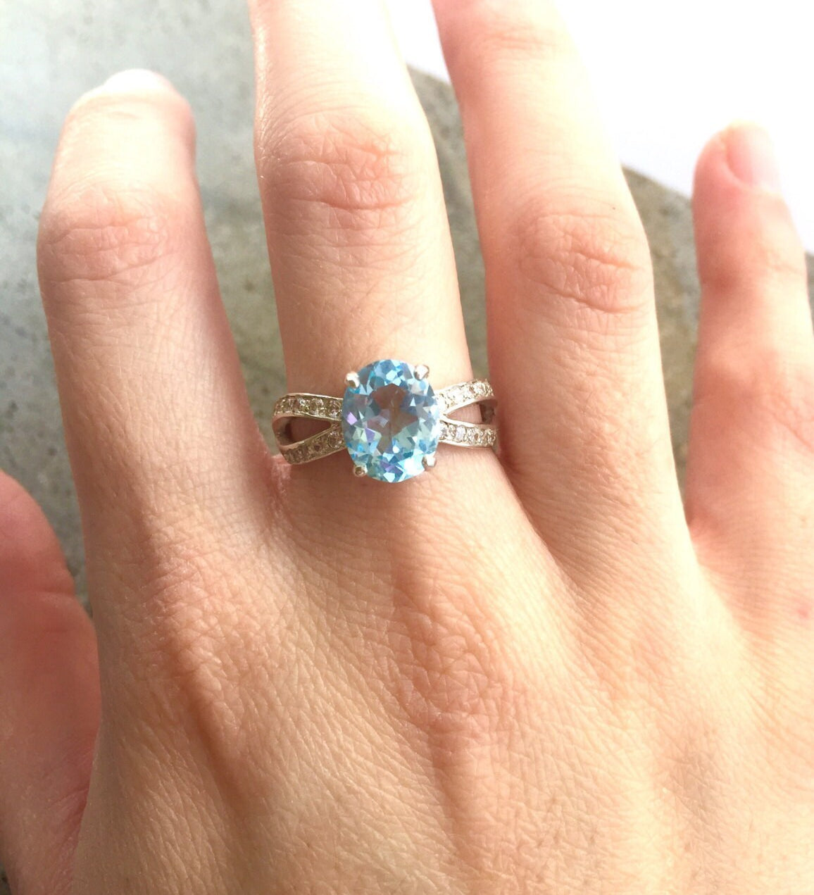 Blue Topaz Ring, Natural Blue Topaz, Antique Ring, Blue Promise Ring, Engagement Ring, Bridal Ring, Sky Blue Ring, Sterling Silver Ring