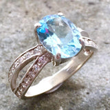 Vintage Blue Topaz Ring - Blue Gem Gold Ring - December Birthstone Ring