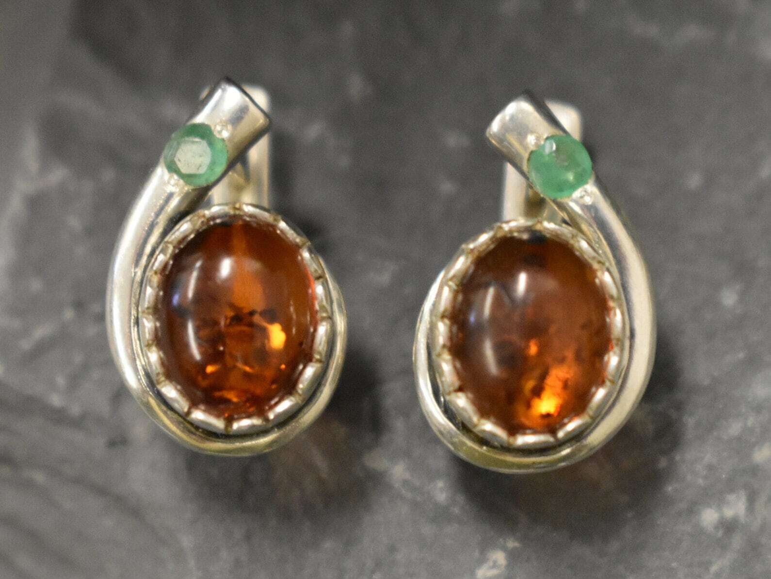 Amber Earrings, Natural Amber, Taurus Birthstone, Teardrop Earrings, Amber Studs, Vintage Earrings, Honey Gemstone, 925 Silver Earrings