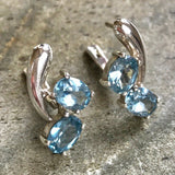 Genuine Topaz Earrings - Blue Two Stone Earrings - Vintage Drop Earrings