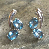 Genuine Topaz Earrings - Blue Two Stone Earrings - Vintage Drop Earrings