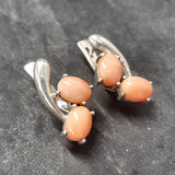 Natural Coral Earrings - Two Stone Peach Earrings - Unique Vintage Earrings