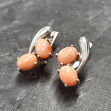 Natural Coral Earrings - Two Stone Peach Earrings - Unique Vintage Earrings