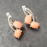 Natural Coral Earrings - Two Stone Peach Earrings - Unique Vintage Earrings