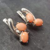 Natural Coral Earrings - Two Stone Peach Earrings - Unique Vintage Earrings