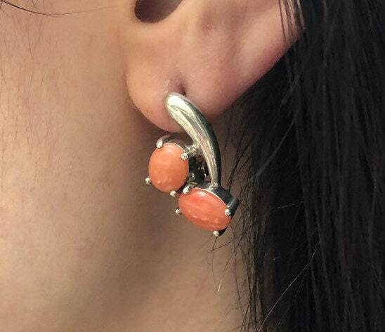 Coral Earrings, Natural Coral, Large Studs, Angel Skin Coral, Orange Earrings, Bright Earrings, Solid Silver Earrings, Salmon Pink Earrings