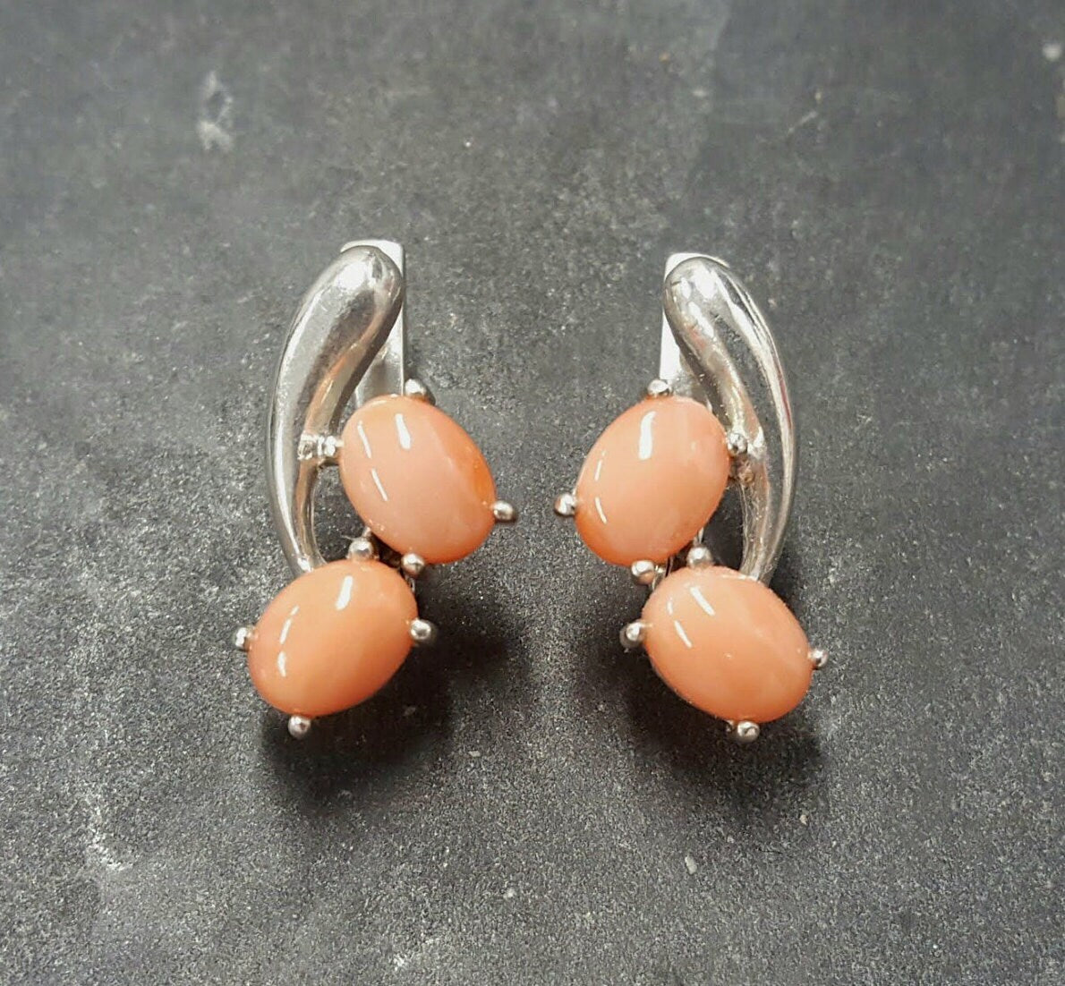 Coral Earrings, Natural Coral, Large Studs, Angel Skin Coral, Orange Earrings, Bright Earrings, Solid Silver Earrings, Salmon Pink Earrings