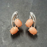 Natural Coral Earrings - Two Stone Peach Earrings - Unique Vintage Earrings