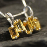Gold Citrine Baguette Pendant - Natural Citrine Pendant, November Birthstone Necklace