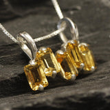 Yellow Citrine Pendant - Natural Citrine Necklace, Staggered Baguette Necklace