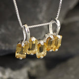 Yellow Citrine Pendant - Natural Citrine Necklace, Staggered Baguette Necklace