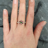 Pink Flower Ring - Pink Tourmaline Ring - Silver Bubble Band