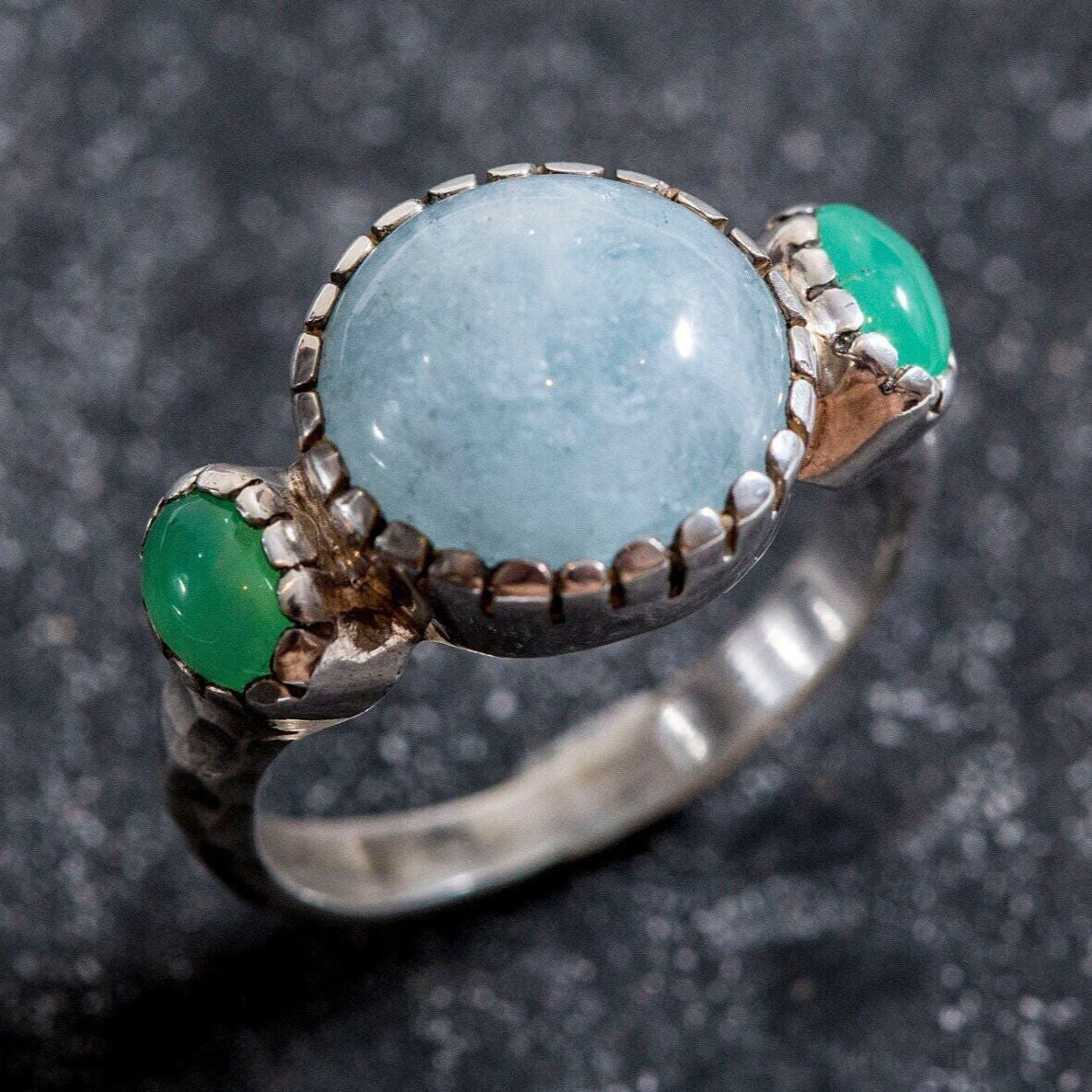 Aquamarine Ring, Natural Aquamarine, Chrysoprase Ring, Unique Ring, March Ring, Blue Ring, March Birthstone, Solid Silver Ring, Aquamarine