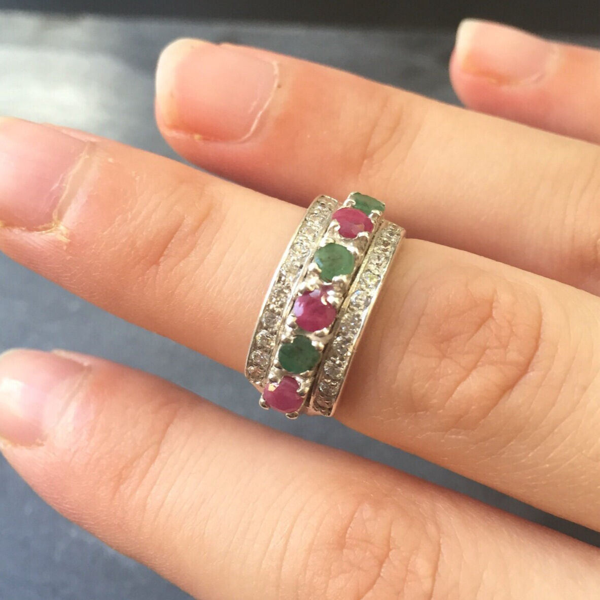 Elegant 925 Sterling Silver Emerald Ring, channel-set with natural green stone, perfect gift for May birthdays and special occasions.