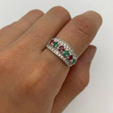 Elegant 925 Sterling Silver Emerald Ring, channel-set with natural green stone, perfect gift for May birthdays and special occasions.