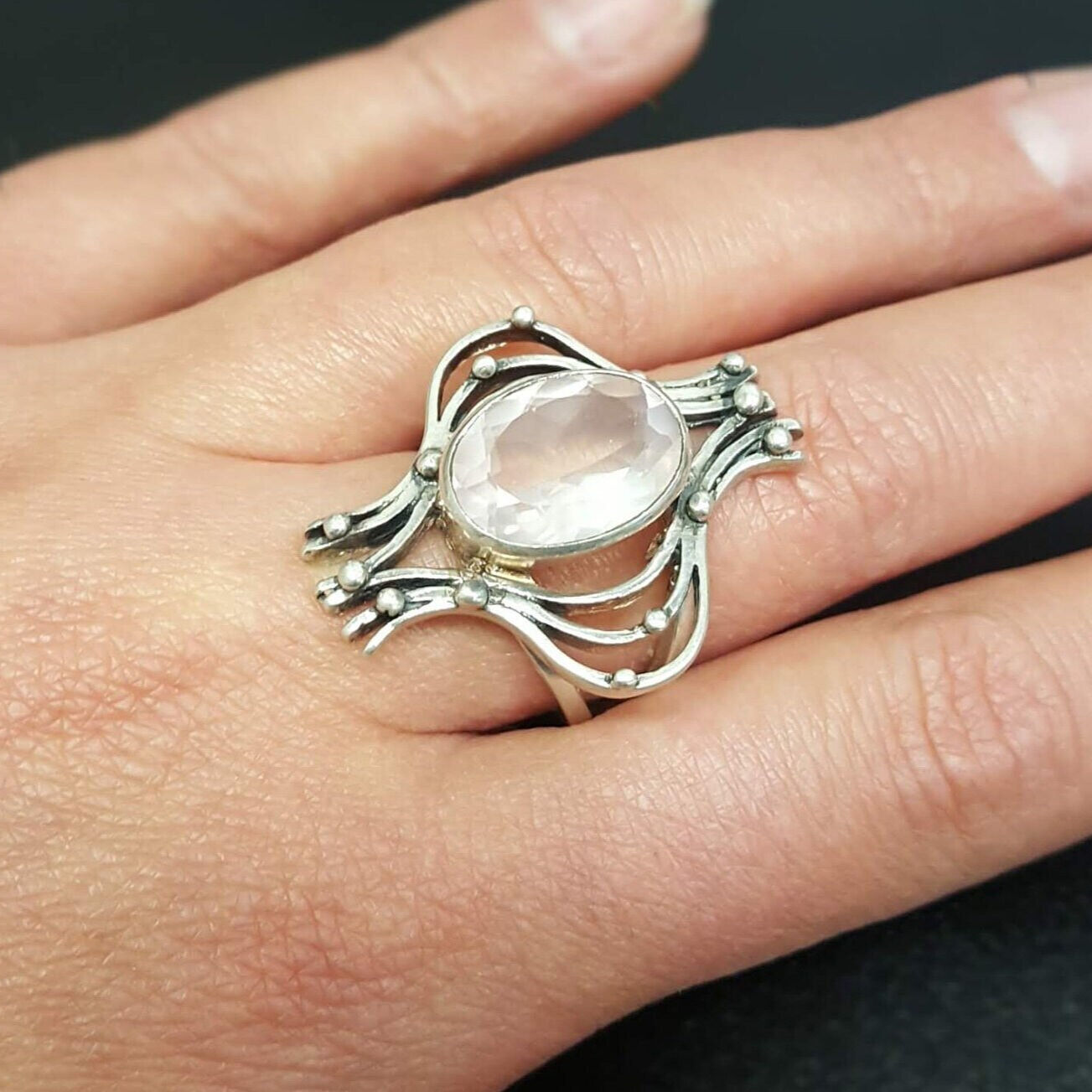 Rose Quartz Ring, Natural Rose Quartz, Artistic Ring, January Birthstone, Smoky Pink Ring, January Ring, Solid Silver Ring, Rose Quartz