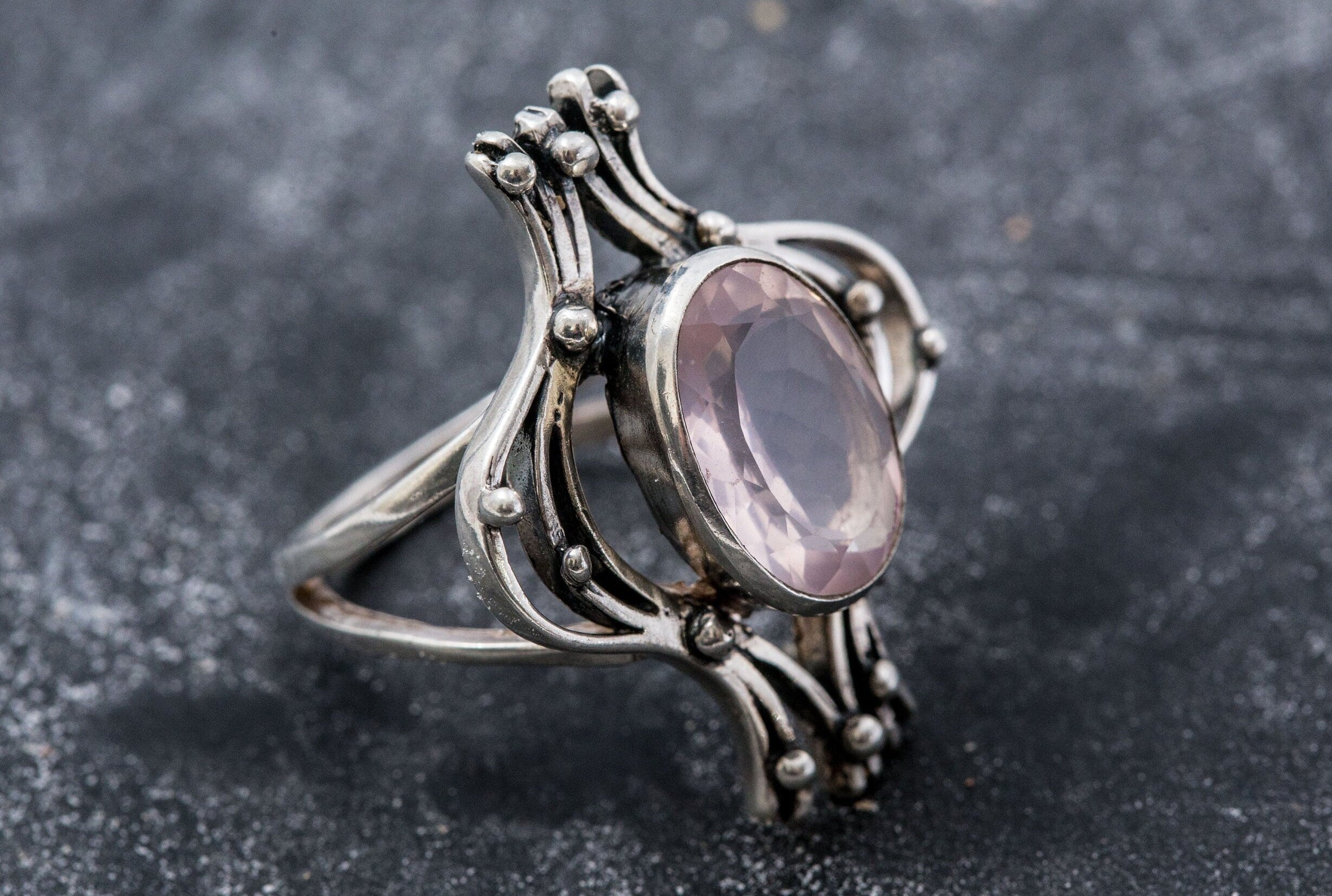 Rose Quartz Ring, Natural Rose Quartz, Artistic Ring, January Birthstone, Smoky Pink Ring, January Ring, Solid Silver Ring, Rose Quartz